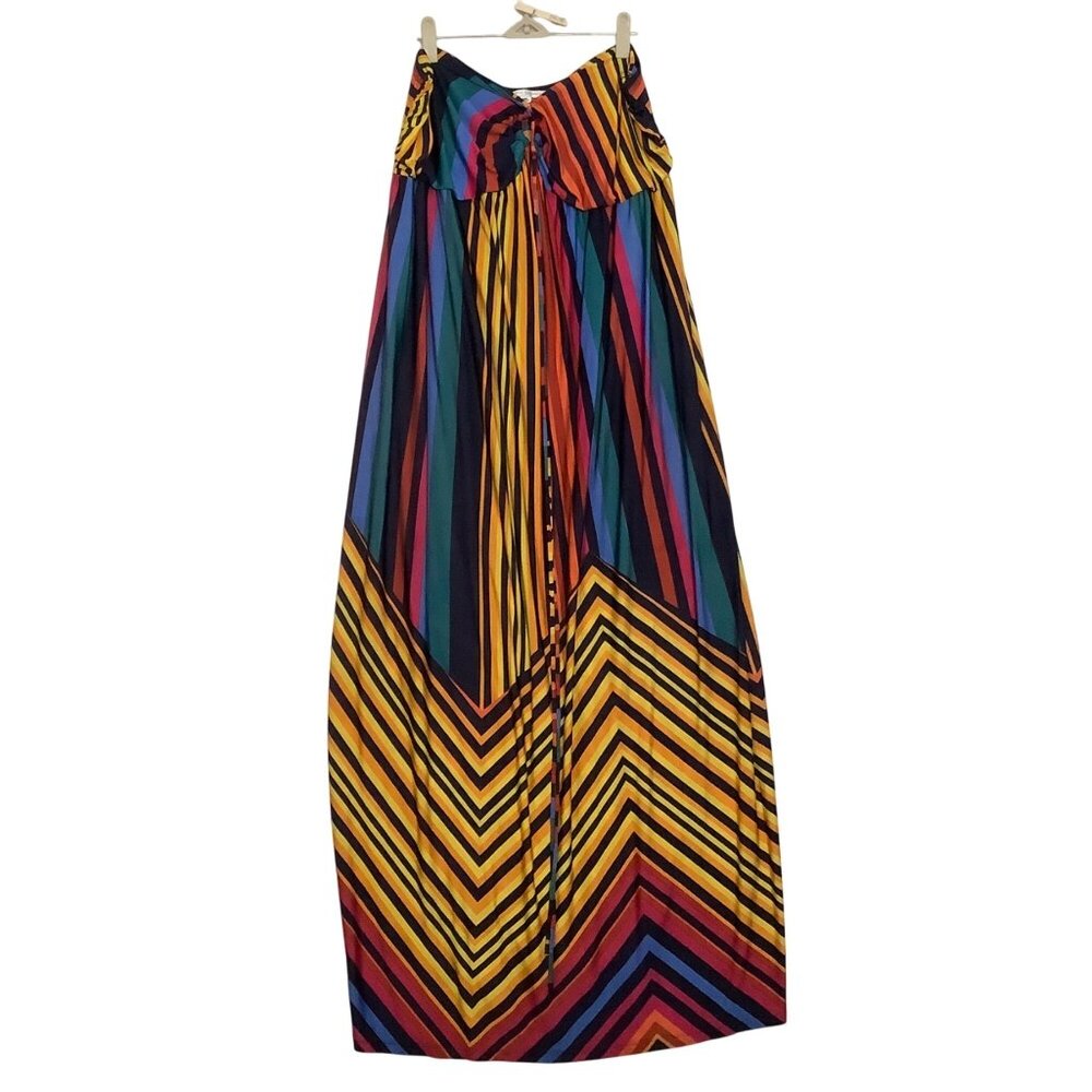 Maria Gabrielle Women Size 3X Striped Multicolor‎ Sleeveless Neck Tie Maxi Dress